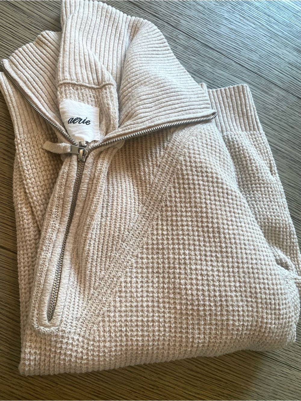 Aerie Cream Half-Zip Waffle Knit Sweater XL